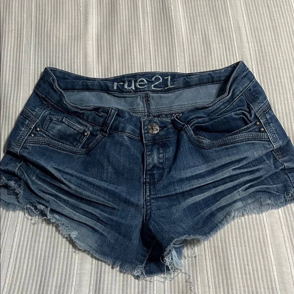 Rue21 Dark Blue Frayed Denim Shorts